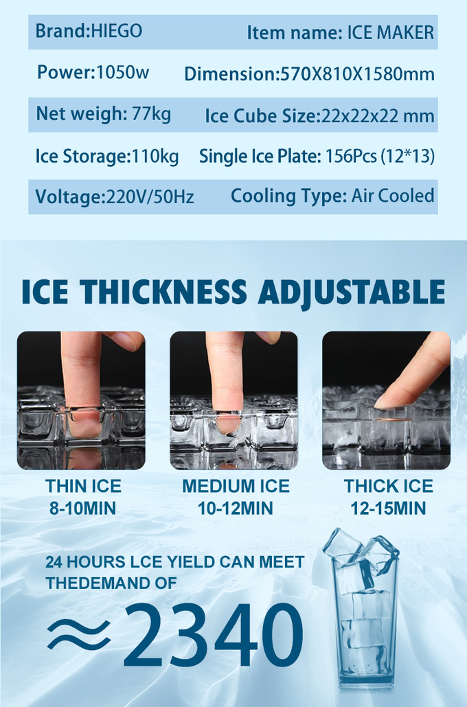создатель кубика льда автоматического охлаждения воздуха хранения машины льда 150кг 110кг коммерчески 8