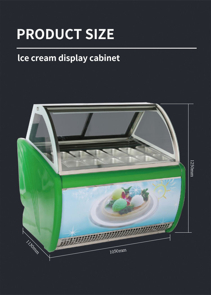 шкаф дисплея Джелато мороженого 50-60хз изогнутый стеклянный 10