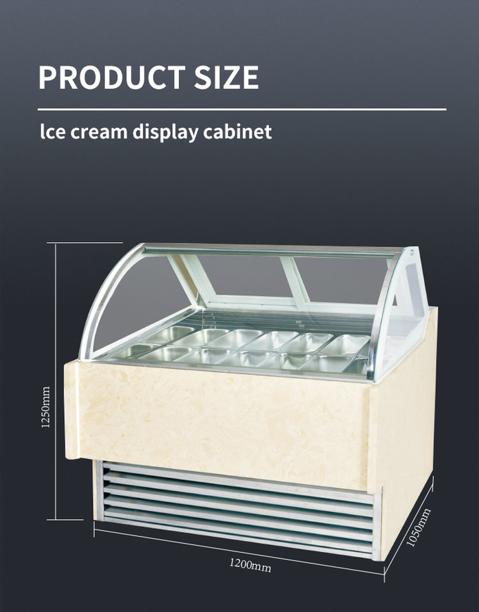 шкаф дисплея Джелато мороженого 50-60хз изогнутый стеклянный 5