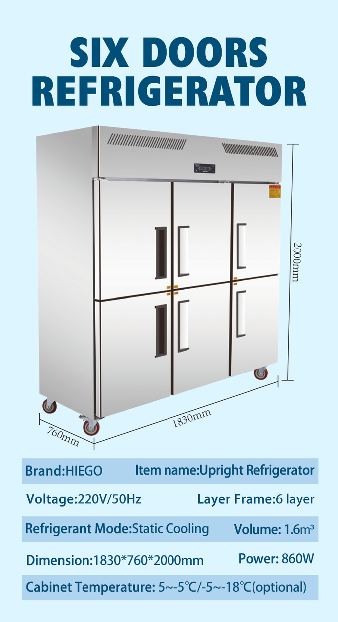 замораживатель нержавеющей стали 1000L для холодильника кухни вентиляторной системы охлаждения дверей мяса 4 вертикального 10